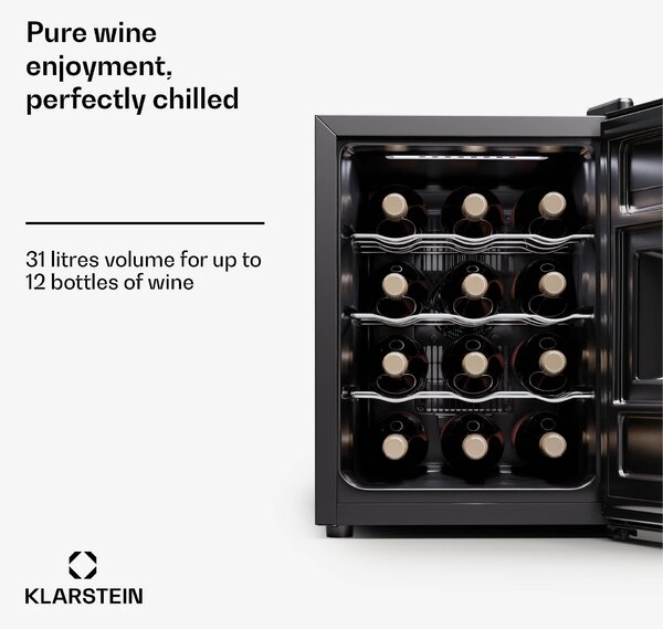 Klarstein Silent Vino 12 Uno, hladilnik za vino, 31 l / 12 steklenic, 5-18 °C, na dotik