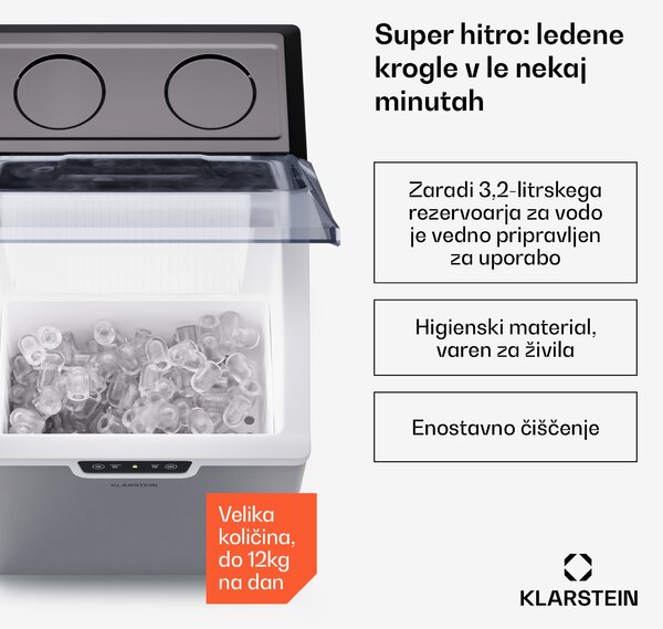 Klarstein Icefestival, aparat za izdelavo ledenih kock, 12 kg/24 h, kroglice, nerjaveče jeklo