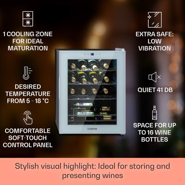 Klarstein Shiraz 16 Quartz, vinoteka, 42 l, nadzorna plošča na dotik, 160 W, 5 -18 °C