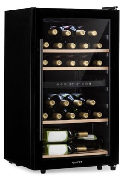 Klarstein Barossa 34 Duo, vinska omara, 2 coni, 34 steklenic, steklena vrata, upravljanje na dotik, črna