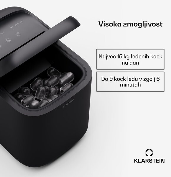 Klarstein SparkIce stroj za led, 2 načina, 1,5 l mrzle vode, samodejno čiščenje, 15 kg/24 h