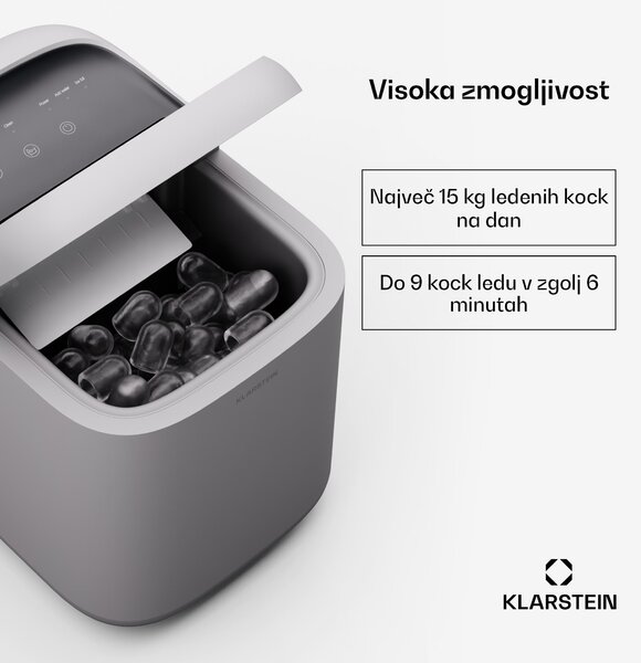 Klarstein SparkIce stroj za led, 2 načina, 1,5 l mrzle vode, samodejno čiščenje, 15 kg/24 h