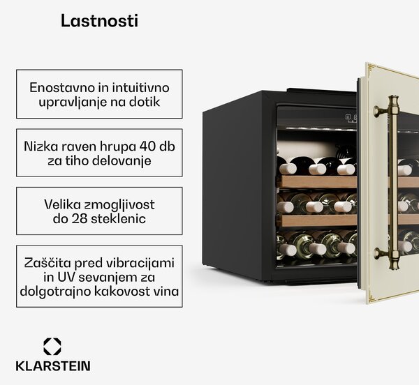 Klarstein Vinsider Victoria 28 hladilnik za vino, 28 steklenic, na dotik, UV zaščita, LED, tih, 2 polici