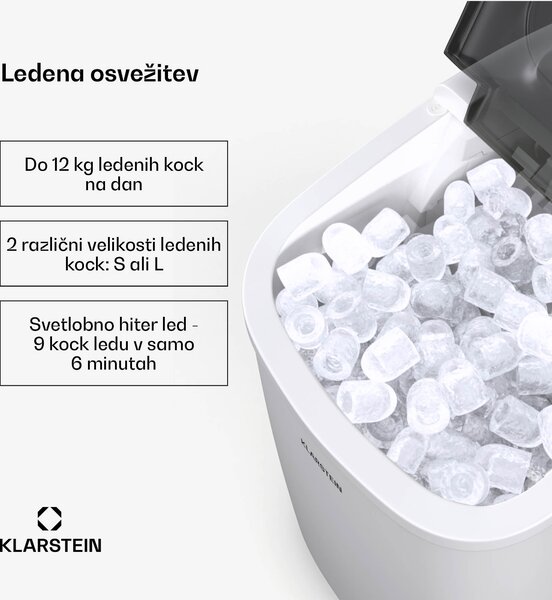 Klarstein Caldwell ledomat, 12 kg ledenih kock/dan, popolnoma avtomatski, prikazovalnik LED, enostavno čiščenje
