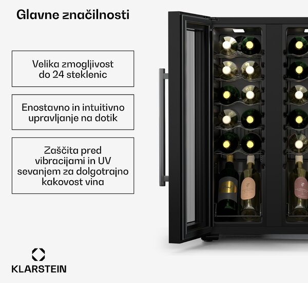 Klarstein Shiraz Weinkühlschrank| 2 Kühlzonen, Touch-Steuerung, LED-Beleuchtung, freistehend