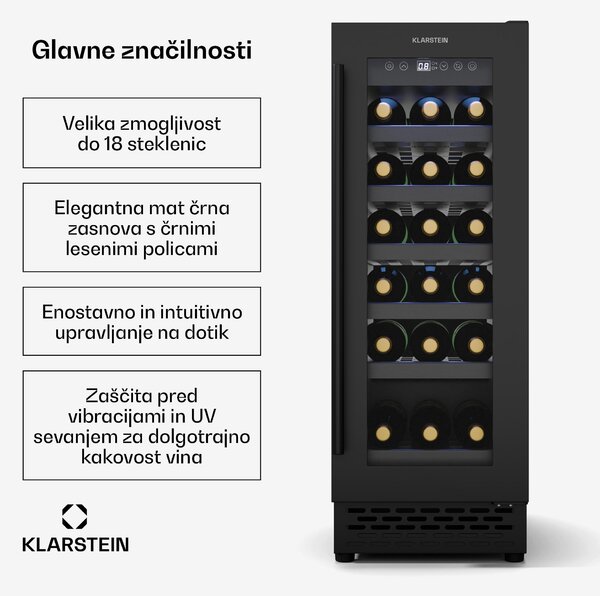 Klarstein Vinovilla 18 Uno hladilnik za vino, 1 hladilno območje, 18 steklenic, lesene police, 5-18 °C