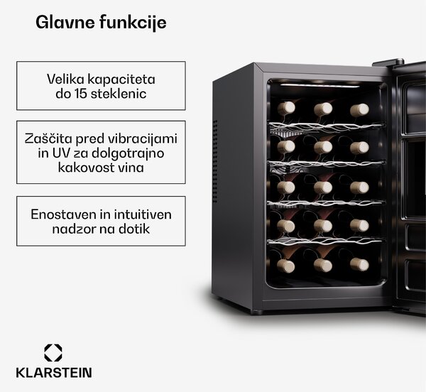 Klarstein Silent Vino 15 Uno hladilnik za vino 39 l / 15 steklenic 5-18 °C Na dotik