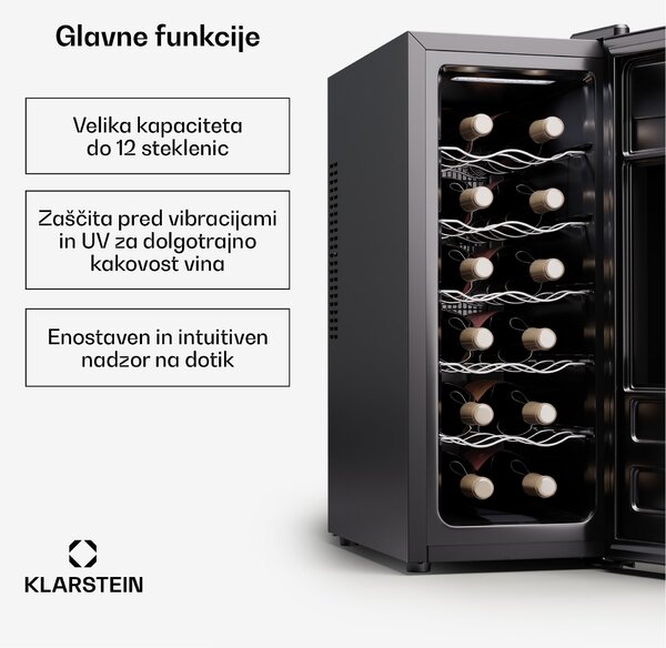 Klarstein Silent Vino 12 Uno Slim hladilnik za vino 30 l / 12 steklenic 8-18 °C Na dotik
