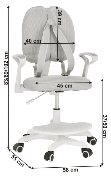 KONDELA Prilagodljiv stol z oporo in pasi, siva/bela, ANAIS
