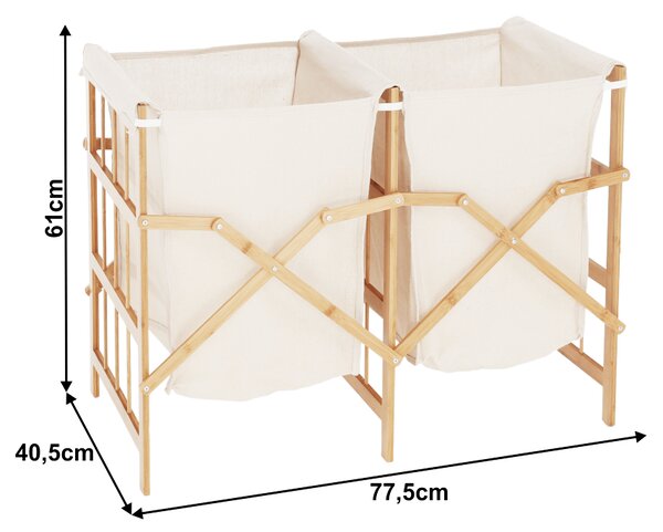 KONDELA Dvopredelna košara za perilo, naraven bambus/bež, NORDIS