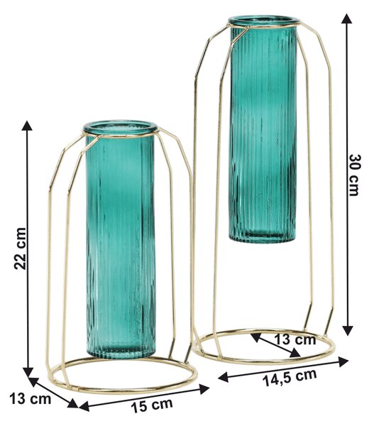 KONDELA Komplet dveh vaz, smaragdna/zlata, ROSEIN TYP 1