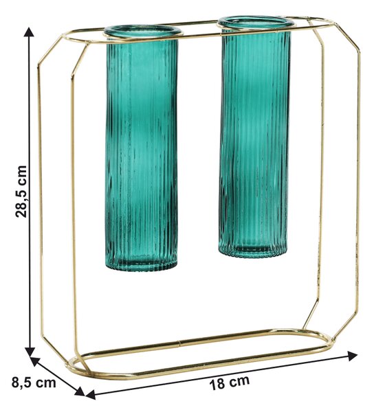 KONDELA Dvojna vaza, smaragdna/zlata, ROSEIN TYP 2