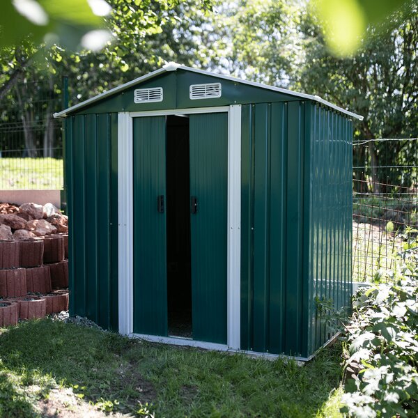 KONDELA Pločevinasta vrtna lopa za orodje, zelena/bela, 2x1,3x1,8 m, HAMAL TIP 1