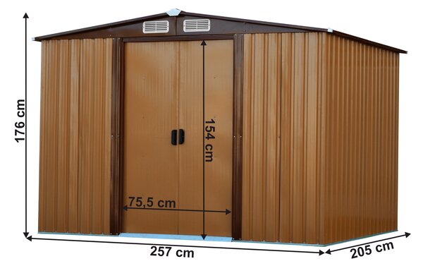 KONDELA Pločevinasta vrtna lopa za orodje, svetlo rjava/temno rjava, 2,6 m x 2 m, HAMAL TIP 2