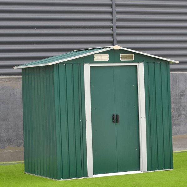 KONDELA Pločevinasta vrtna lopa za orodje, zelena/bela, 2x1,3x1,8 m, HAMAL TIP 1