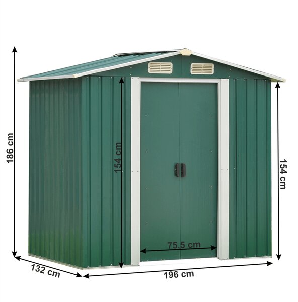KONDELA Pločevinasta vrtna lopa za orodje, zelena/bela, 2x1,3x1,8 m, HAMAL TIP 1