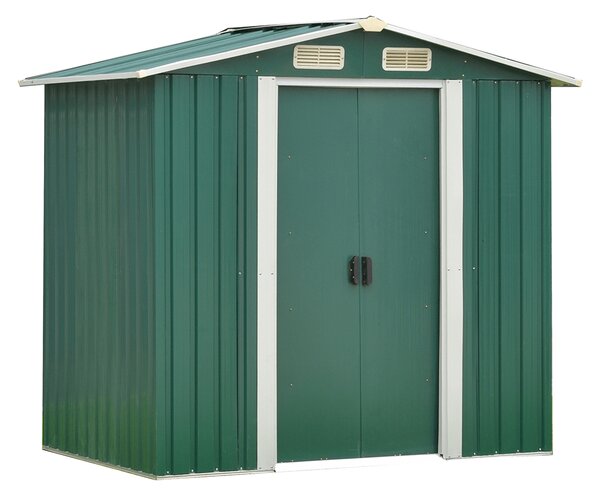 KONDELA Pločevinasta vrtna lopa za orodje, zelena/bela, 2x1,3x1,8 m, HAMAL TIP 1