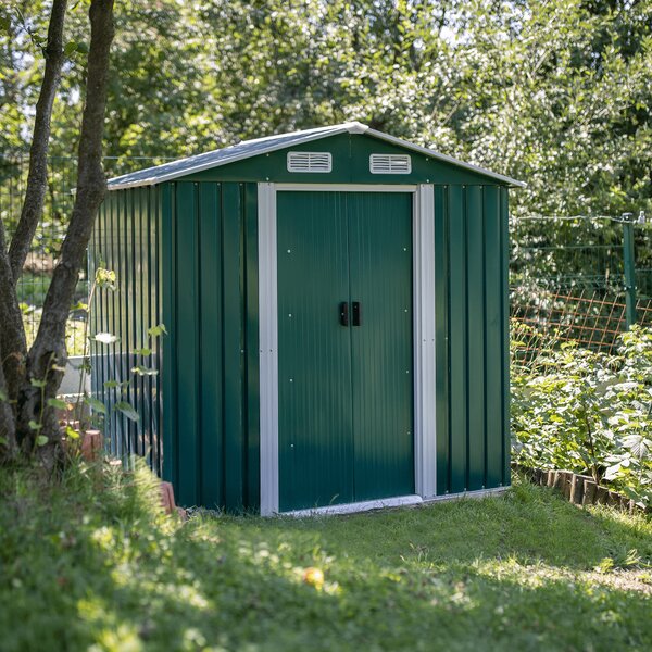 KONDELA Pločevinasta vrtna lopa za orodje, zelena/bela, 2x1,3x1,8 m, HAMAL TIP 1