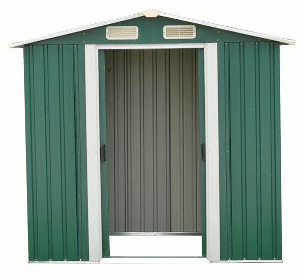 KONDELA Pločevinasta vrtna lopa za orodje, zelena/bela, 2x1,3x1,8 m, HAMAL TIP 1