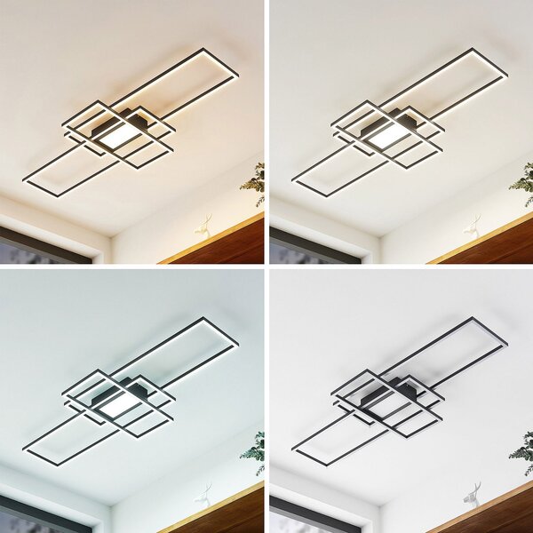 Lindby LED stropna svetilka Caitlin, antracit, kovina, 105 cm, zatemnjen, Črna, Dnevna soba / jedilnica, Kovina, Sodobni