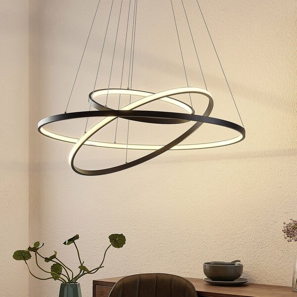 Lucande LED-visoka svetilka Ezana, črna, kovina, Ø 80 cm, zatemnjen, Črna, Dnevna soba / jedilnica, Kovina, Sodobni