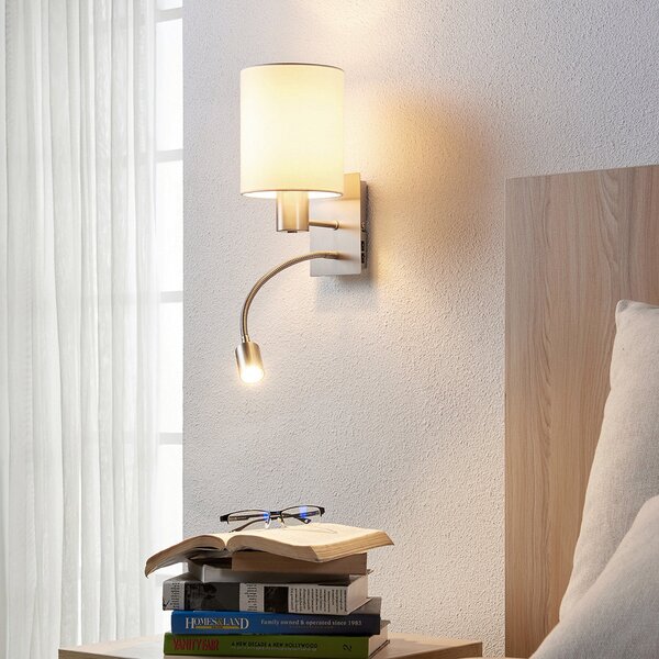 Lindby stenska svetilka Shajan, komplet 2, 29cm, E27, LED za branje, Bela, Dnevna soba / jedilnica, Tkanine / tekstil, Sodobni
