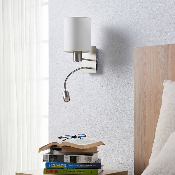 Lindby stenska svetilka Shajan, komplet 2, 29cm, E27, LED za branje, Bela, Dnevna soba / jedilnica, Tkanine / tekstil, Sodobni