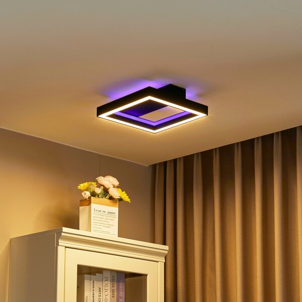 Lucande Smart LED stropna svetilka Tjado, 30 cm, črna, RGBW, zatemnjen, Črna, Dnevna soba / jedilnica, Kovina, Sodobni