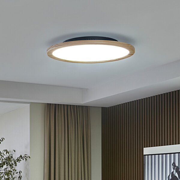Lucande LED stropna svetilka Joren, Ø 48 cm, les, CCT, daljinski, zatemnjen, Les, Dnevna soba / jedilnica, Les, Podeželska hiša / Rustikalna