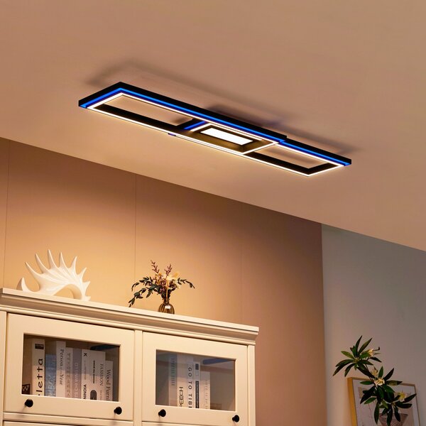 Lucande Smart LED stropna svetilka Tjado 115 cm črna RGB CCT, zatemnjen, Črna, Dnevna soba / jedilnica, Kovina, Sodobni