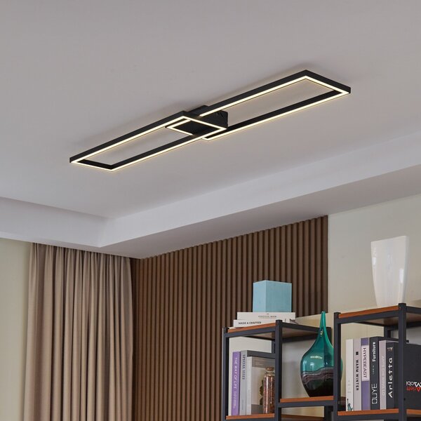 Lucande Stropna svetilka LED Tjado, dolžina 120 cm, črna, kovinska, zatemnjen, Črna, Dnevna soba / jedilnica, Kovina, Sodobni