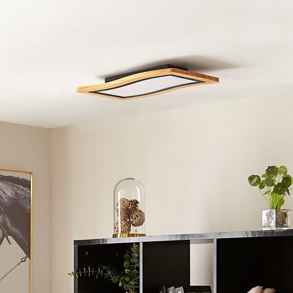 Lucande LED-stropna svetilka Joren, dolžina 46 cm, les, 3.000 K, zatemnjen, Les, Dnevna soba / jedilnica, Les, Podeželska hiša / Rustikalna
