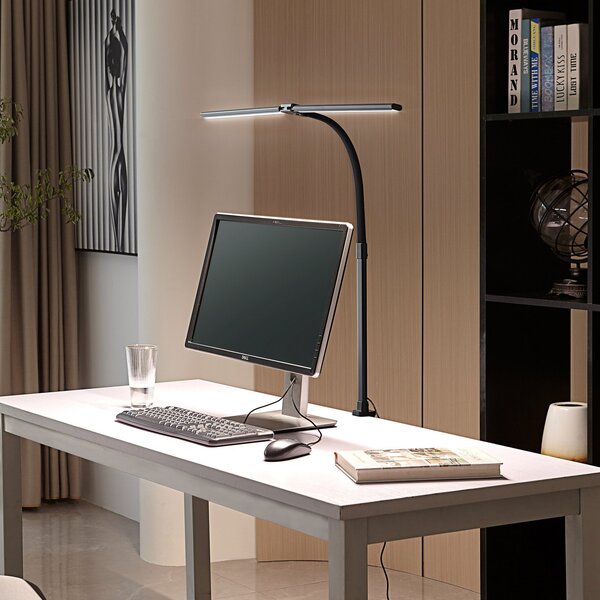 Lindby LED-svetilka z objemko Nilay, višina 97,5 cm, CCT, za delo od doma, zatemnjen, Črna, Študija / pisarna, Kovina, Sodobni