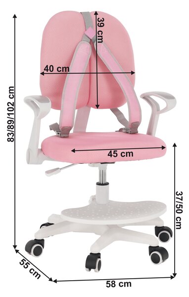KONDELA Prilagodljiv stol z oporo in pasi, roza/bela, ANAIS