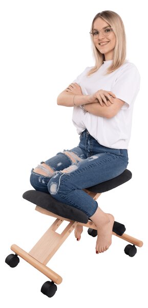 KONDELA Ergonomski klečalnik, črna/bukev, GROCO