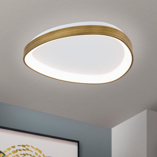 ORION Charlie LED stropna svetilka, Ø 45 cm, opalno bela, barva antične medenine, Bronasta / starinska medenina, Dnevna soba / jedilnica, Plastika, Sodobni