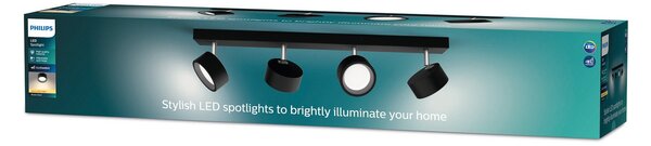 Philips Bracia LED stropni reflektor s štirimi žarnicami, črn, Črna, Dnevna soba / jedilnica, Kovina, Sodobni