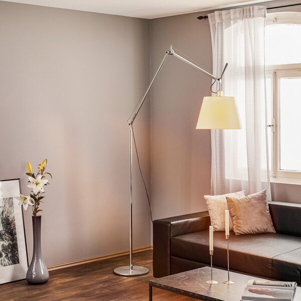 Artemide Stojna svetilka Tolomeo Mega, bela/aluminij, pergament, z možnostjo, zatemnjen, Kovinska, Dnevna soba / jedilnica, Kovina, Dizajn