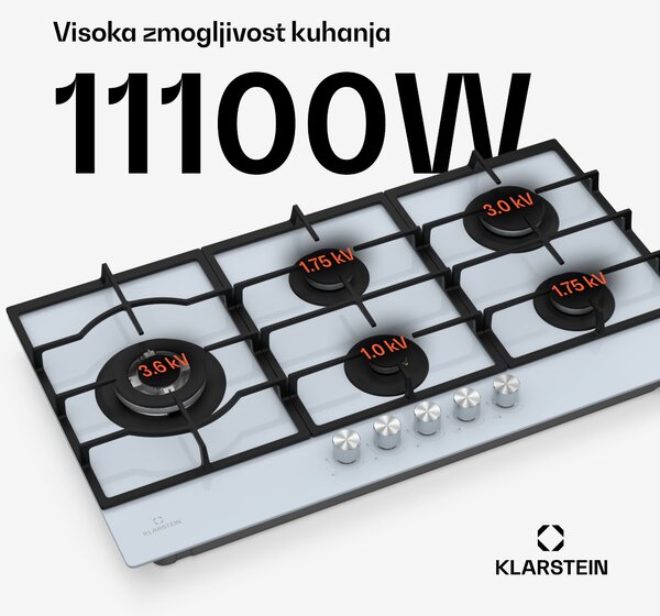 Klarstein Ignito Chef Edition plinska kuhalna plošča, 5 Gorilnikov, elektr. vžig, Wok, za utekočinjen ali zemeljski plin