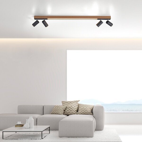 PURE Stropna svetilka LED Lines, 120 cm, črna, les, daljinski upravljalnik, zatemnjen, Les, Dnevna soba / jedilnica, Kovina