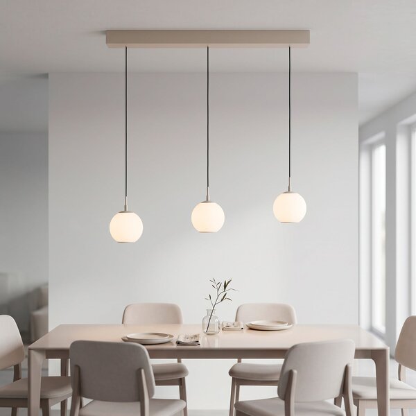 Paul Neuhaus LED-visoka svetilka Sandora, peščene barve, dolžina 90 cm, steklo, 3-žarilna, zatemnjen, Bež, Dnevna soba / jedilnica, Kovina, Sodobni