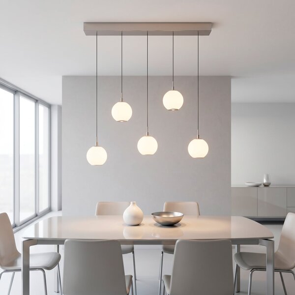 Paul Neuhaus LED-visoka svetilka Sandora, peščene barve, dolžina 92 cm, steklo, 5-žarilna, zatemnjen, Bež, Dnevna soba / jedilnica, Kovina, Sodobni
