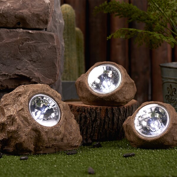 Lumisky LED-sončna dekorativna svetilka Rocky Brown, rjava, komplet 3 kosov, plastika, Rjava / rjasta, Plastika