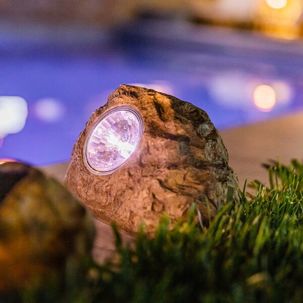 Lumisky LED-sončna dekorativna svetilka Rocky Brown, rjava, komplet 3 kosov, plastika, Rjava / rjasta, Plastika