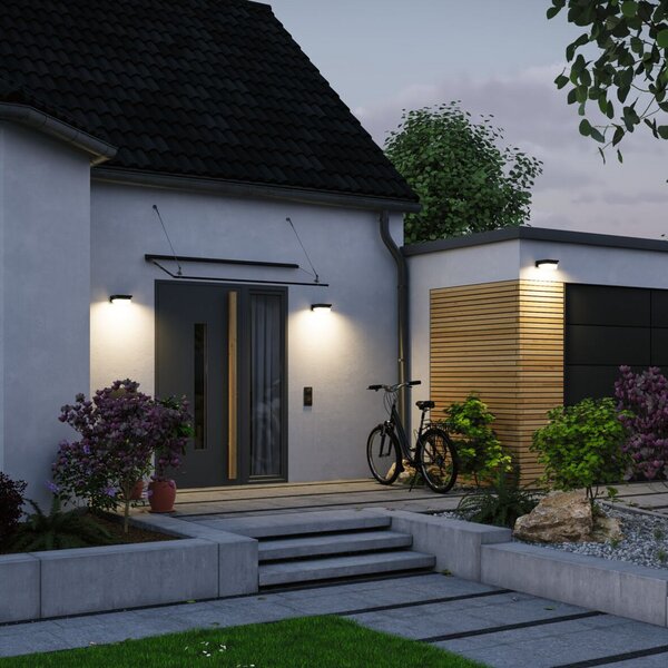 Paulmann LED-stenna svetilka Isleen, 230 V + Solar, črna, 16 cm, Črna, Plastika, Sodobni
