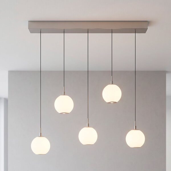 Paul Neuhaus LED-visoka svetilka Sandora, peščene barve, dolžina 92 cm, steklo, 5-žarilna, zatemnjen, Bež, Dnevna soba / jedilnica, Kovina, Sodobni