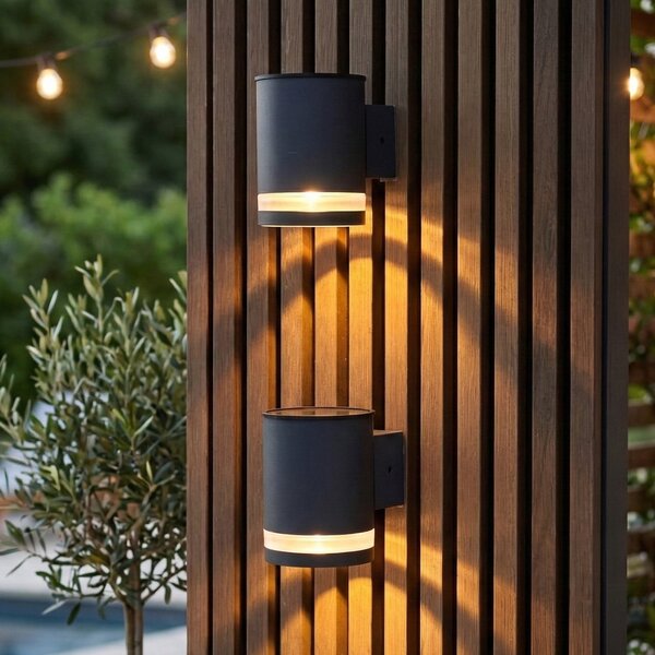 Lumisky LED-sončna stenska svetilka Helio, komplet 2 kosov, temno siva, širina 10 cm, Siva, Kovina, Sodobni