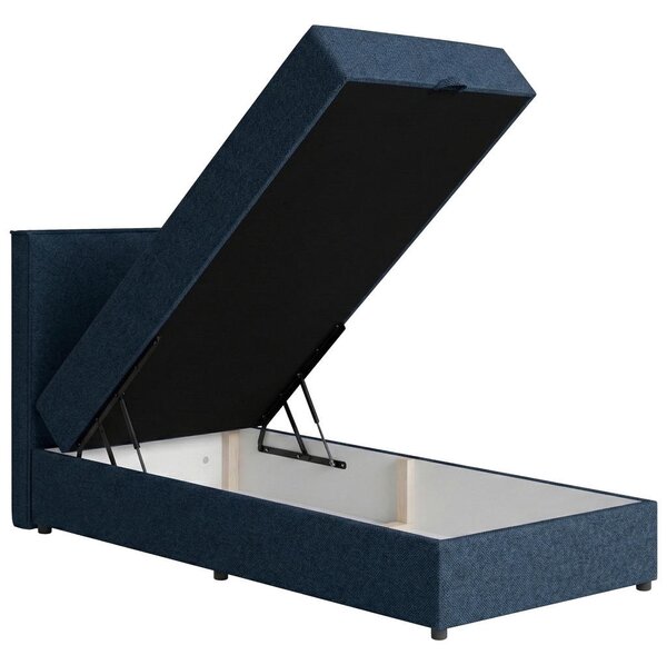 POSTELJA Z VZMETNICO 100 cm x 200 cm , tekstil, leseni material temno modra