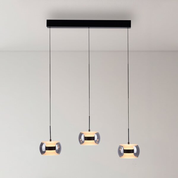 Paul Neuhaus LED-visoka svetilka Fumea, dolžina 71 cm, črna/dimna, steklo, CCT, 3-žarnica, zatemnjen, Siva, Dnevna soba / jedilnica, Steklo