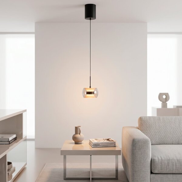 Paul Neuhaus LED-visoka svetilka Fumea, Ø 16 cm, črna/dimna, steklo CCT, zatemnjen, Siva, Dnevna soba / jedilnica, Steklo